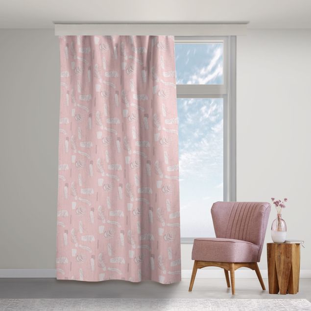 Cortinados estampados Abstract Pattern With Palm Leaves - Pale Pink