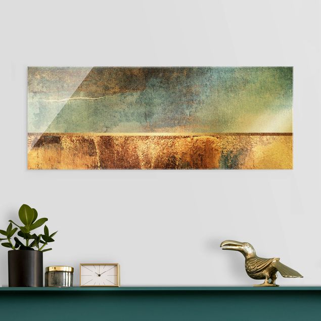 decoraçao para parede de cozinha Abstract Lakeshore In Gold