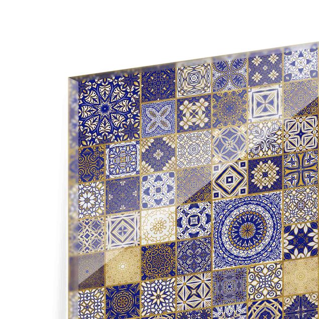 Painel anti-salpicos de cozinha Oriental Tiles Blue With Golden Shimmer