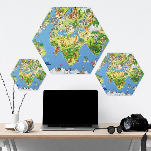 Quadros hexagonais Great and Funny Worldmap