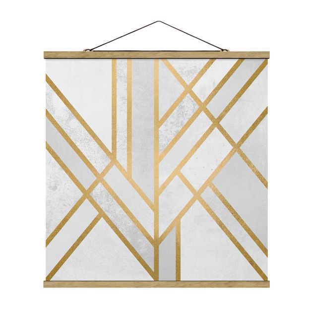 quadros abstratos para sala Art Deco Geometry White Gold