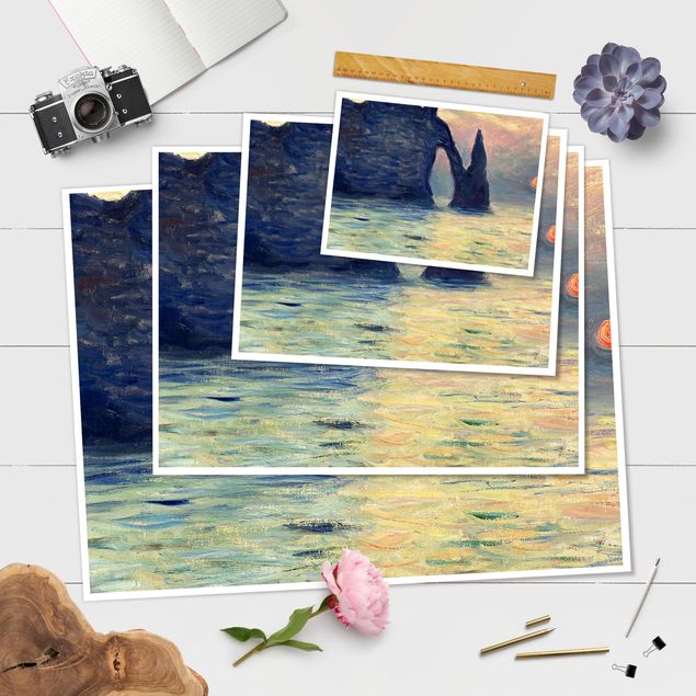 Posters praia Claude Monet - The Cliff, Étretat, Sunset