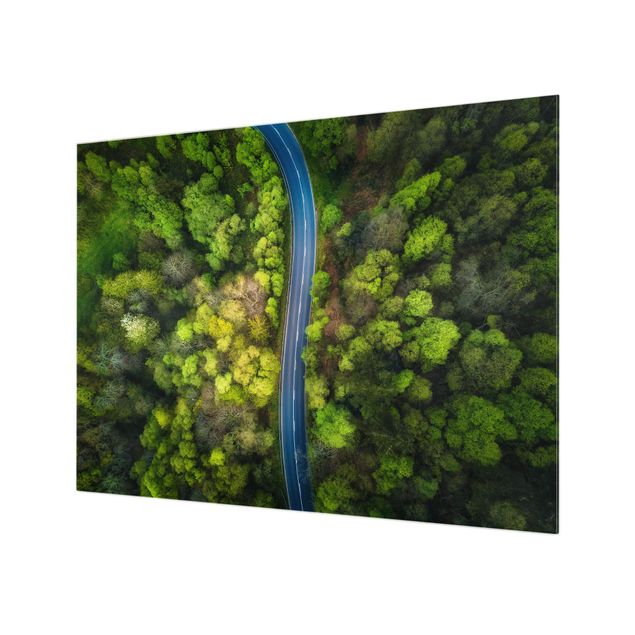 Painel anti-salpicos de cozinha Aerial View - Asphalt Road In The Forest