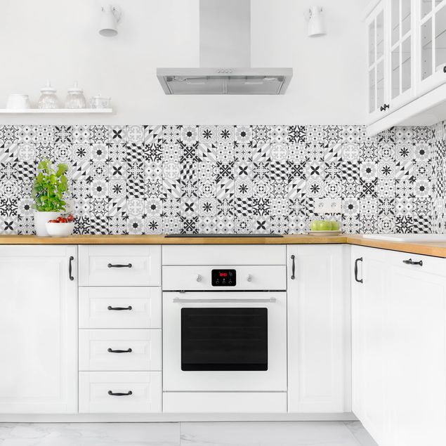 Backsplash de cozinha imitação azulejos Geometrical Tile Mix Black