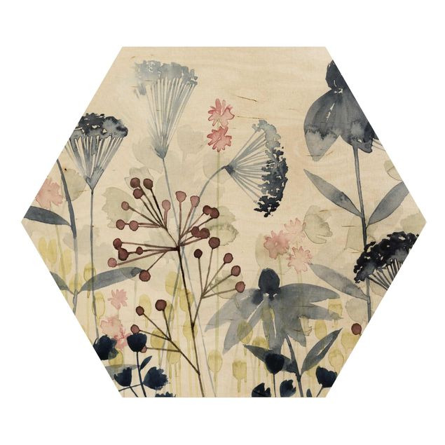 Quadros hexagonais Wildflower Watercolour I