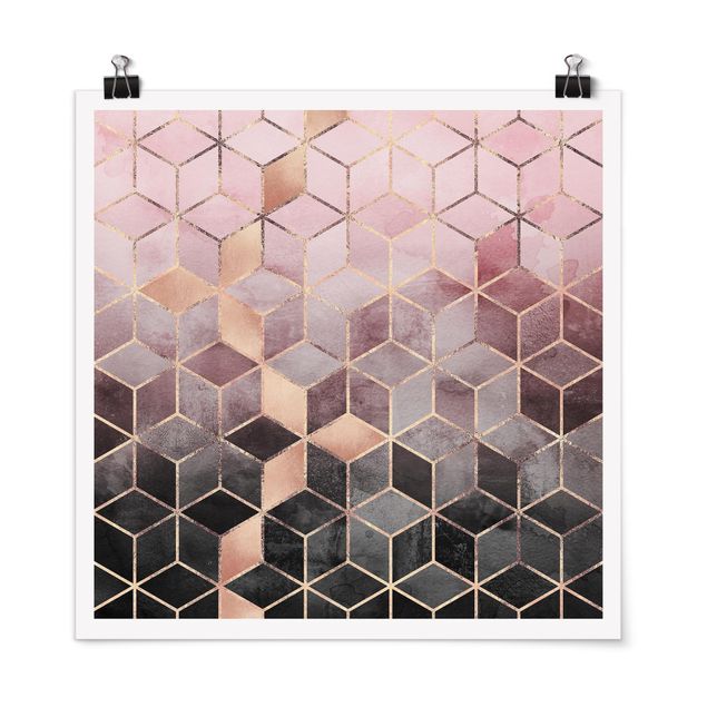 Posters abstratos Pink Grey Golden Geometry