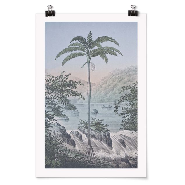 poster retro Vintage Illustration - Landscape With Palm Tree