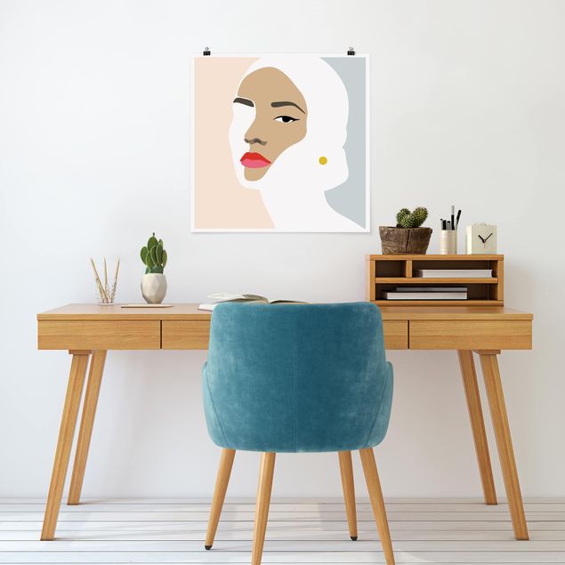 Posters quadros famosos Line Art Portrait Woman Pastel Grey