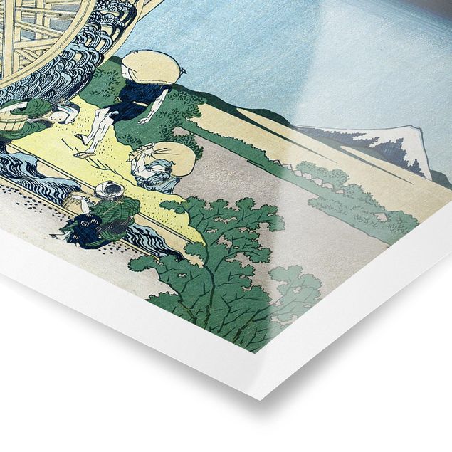 quadros decorativos verde Katsushika Hokusai - Waterwheel at Onden