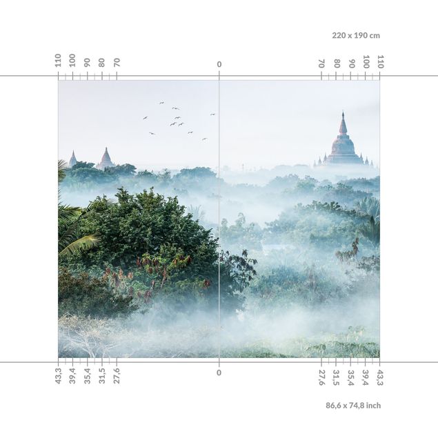 Revestimento de parede para duche Morning Fog Over The Jungle Of Bagan