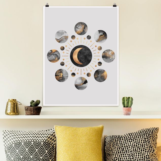 Posters quadros famosos Moon Phases Abstract Gold