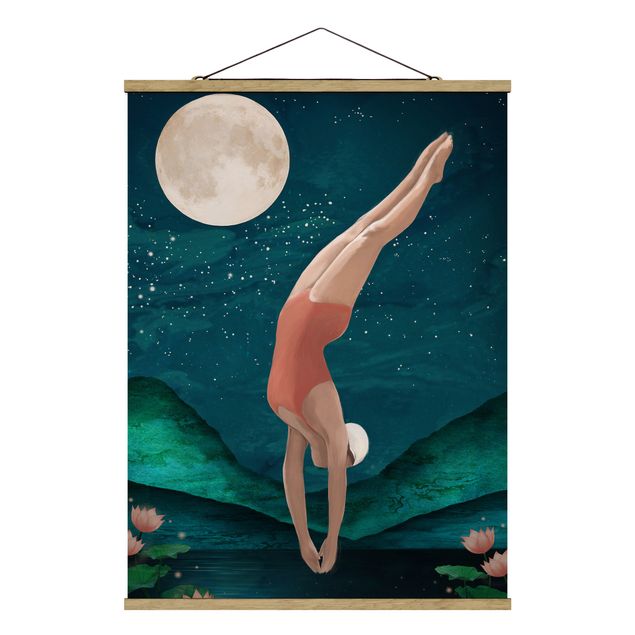 Quadros desporto Illustration Bather Woman Moon Painting