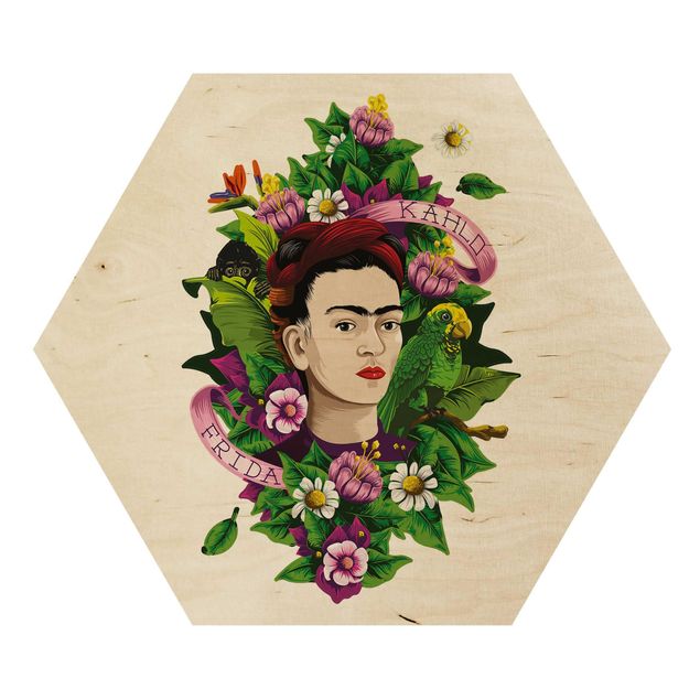 quadros para parede Frida Kahlo - Frida, Monkey And Parrot