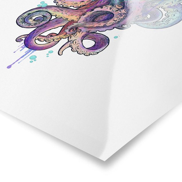 Quadros em lilás Illustration Octopus Violet Turquoise Painting