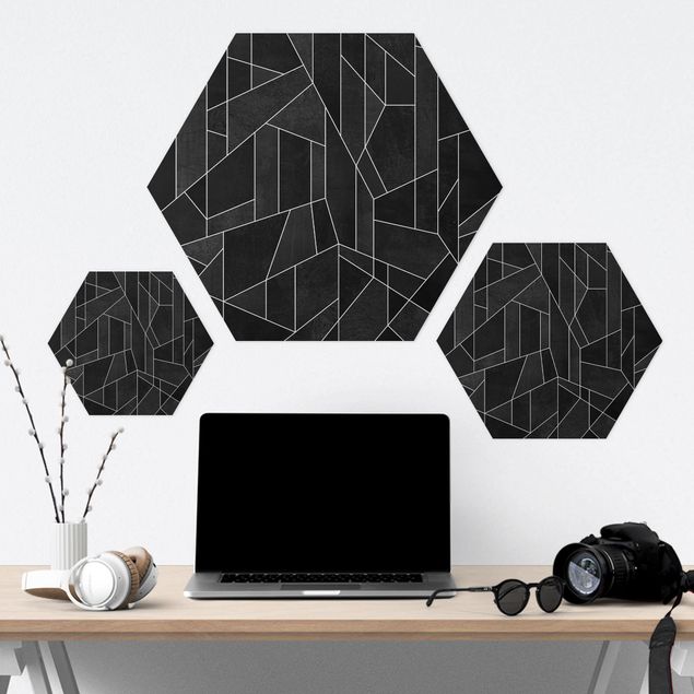 Quadros hexagonais Black And White Geometric Watercolour