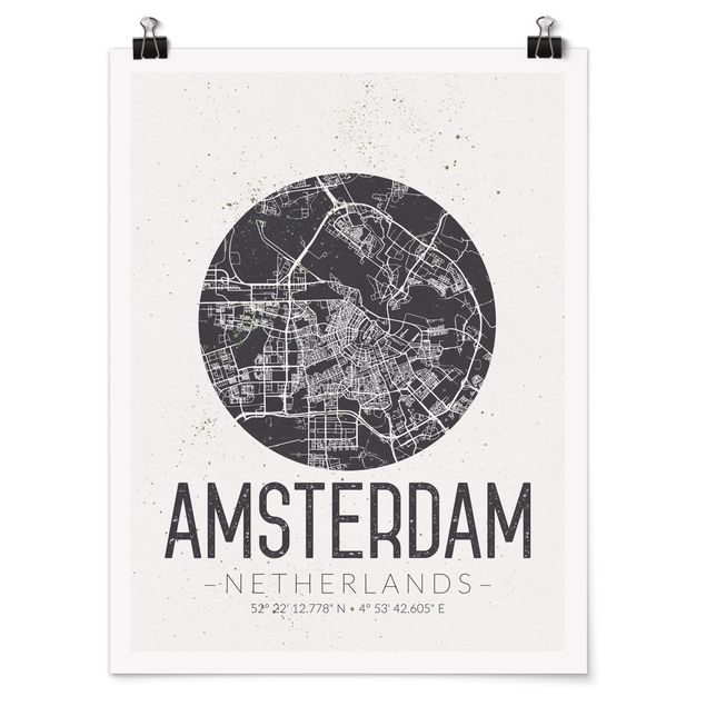 Posters frases Amsterdam City Map - Retro