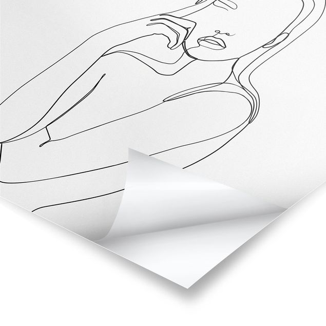 Quadros movimento artístico Line Art Line Art Pensive Woman Black And White