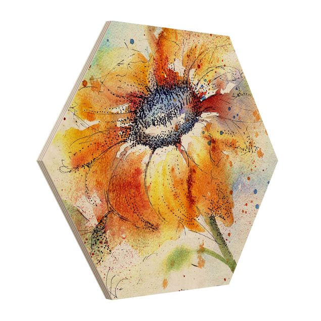 quadro de madeira para parede Painted Sunflower
