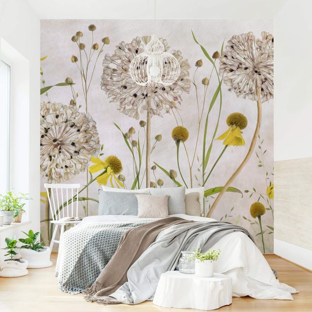 Papel de parede vintage Allium And Helenium Illustration