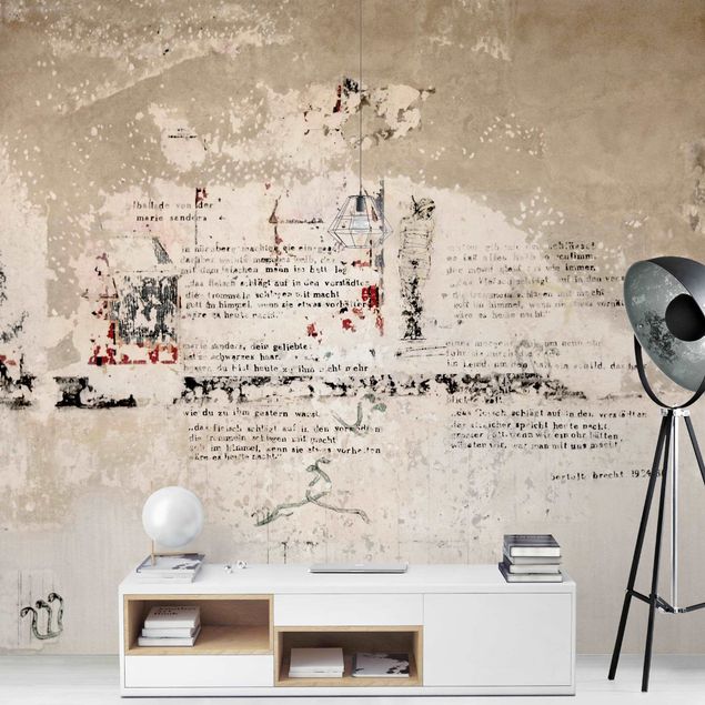 papel parede vintage Old Concrete Wall With Bertolt Brecht Verses