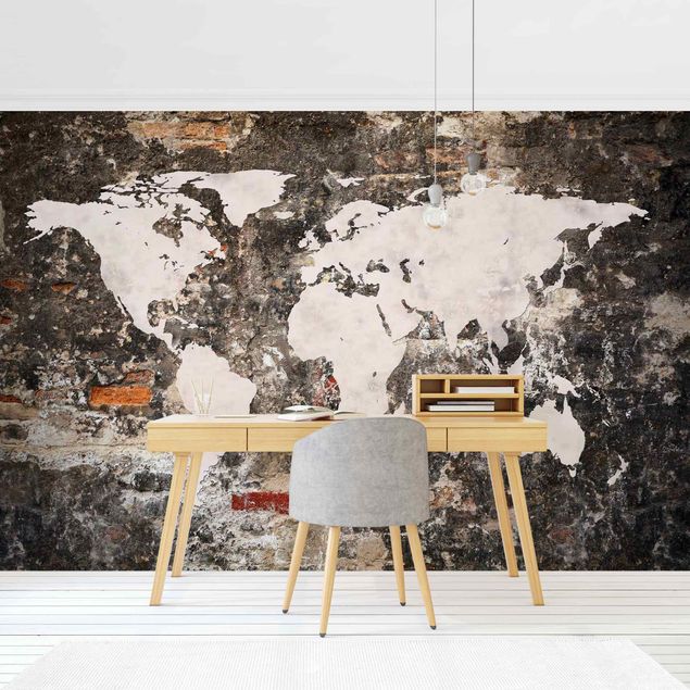 papel de parede floral vintage Old Wall World Map