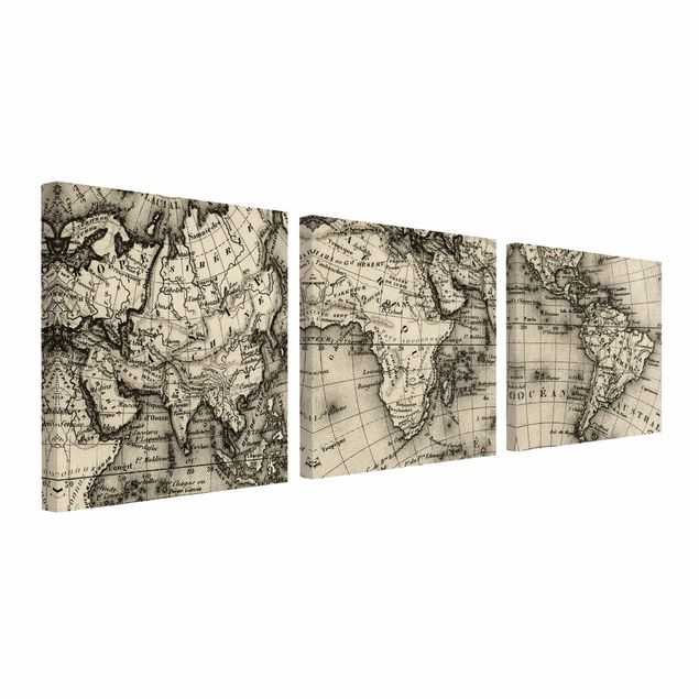 quadros preto e branco para decoração Old World Map Details
