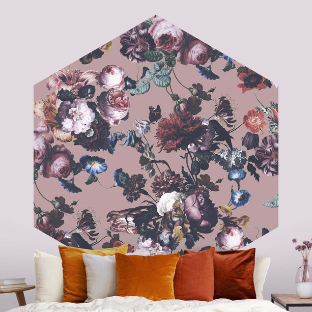 Papel de parede rosas Old Masters Flowers With Tulips And Roses On Beige
