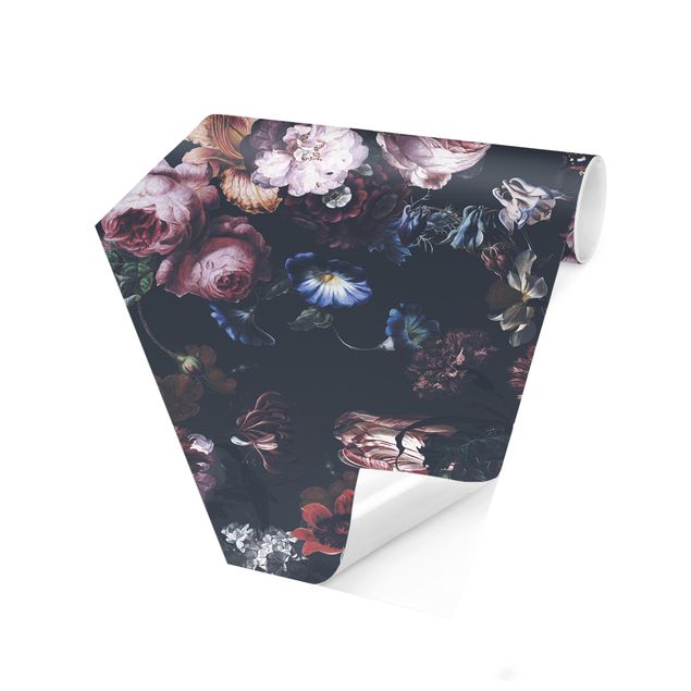papel de parede moderno Old Masters Flowers With Tulips And Roses On Dark Gray