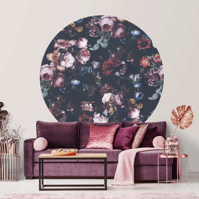 decoraçao para parede de cozinha Old Masters Flowers With Tulips And Roses On Dark Grey