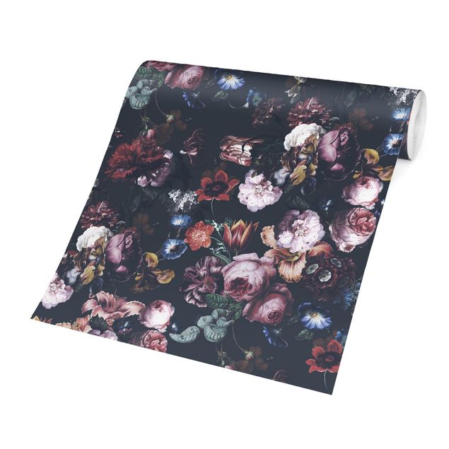 papel de parede moderno Old Masters Flowers With Tulips And Roses On Dark Gray