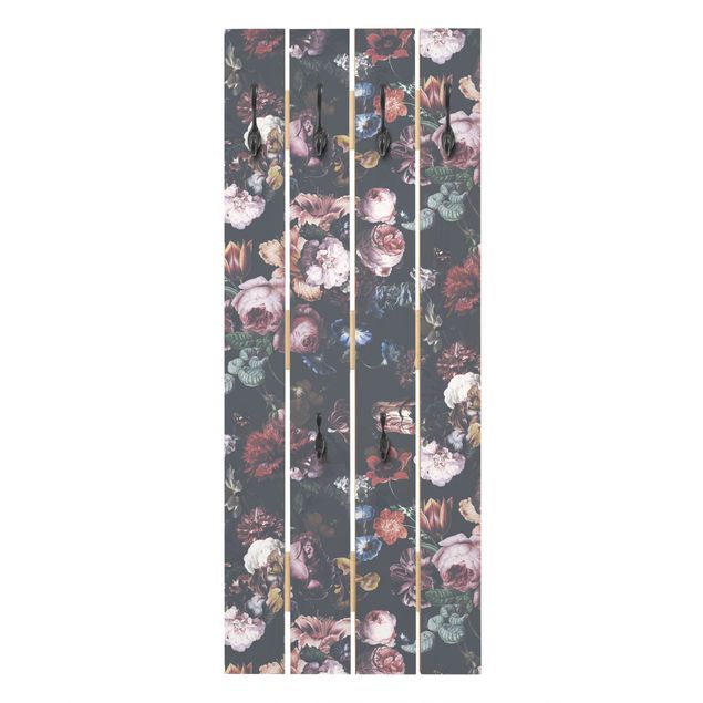 Cabides de parede em cinza Old Masters Flowers With Tulips And Roses On Dark Gray
