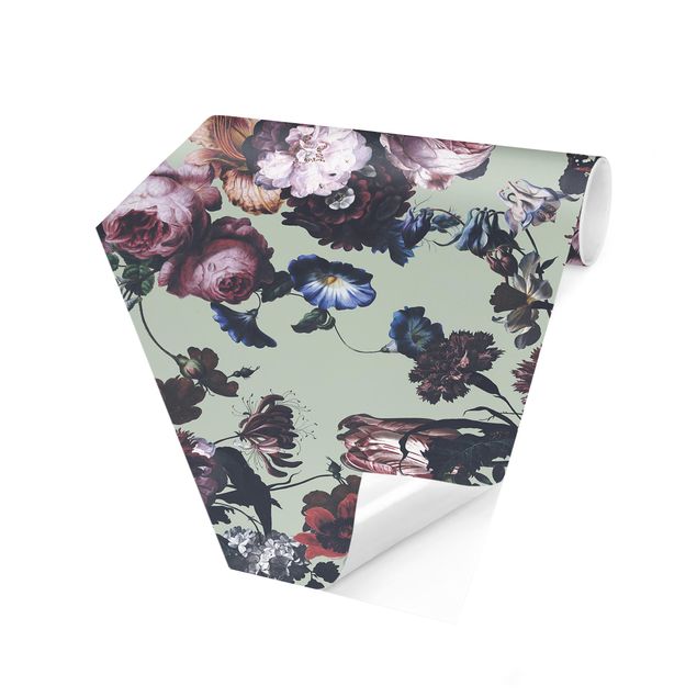 papel de parede para quarto de casal moderno Old Masters Flowers With Tulips And Roses On Green