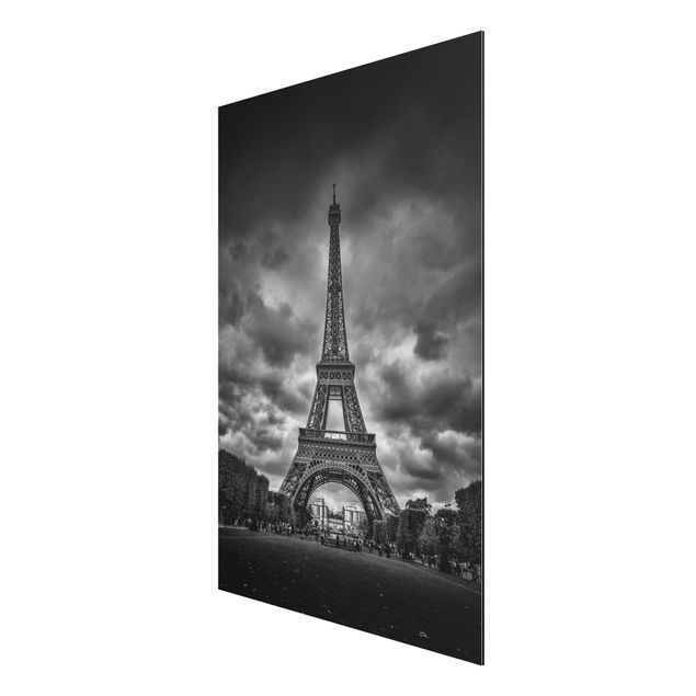 Quadros cidades Eiffel Tower In Front Of Clouds In Black And White