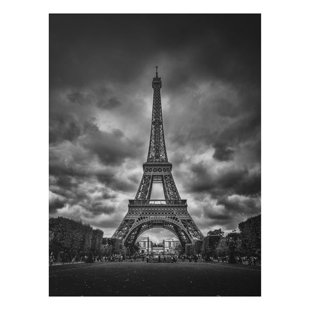 decoraçao para parede de cozinha Eiffel Tower In Front Of Clouds In Black And White