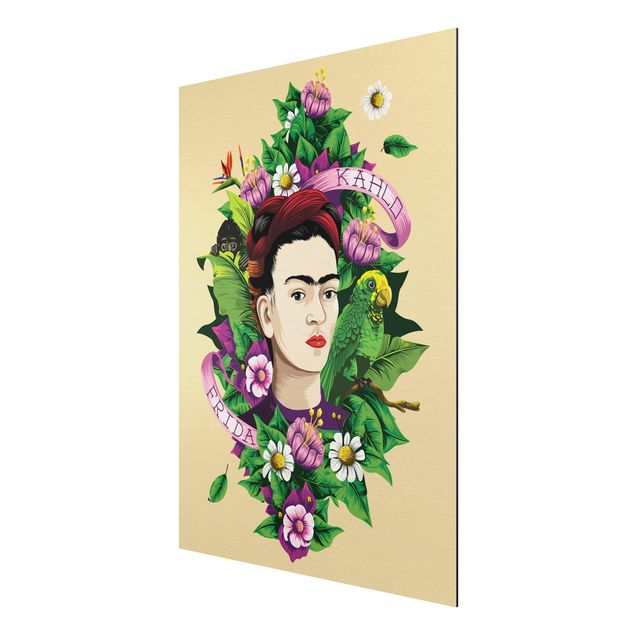 quadro com flores Frida Kahlo - Frida, Monkey And Parrot