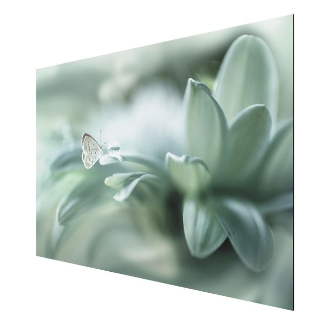 Quadros florais Butterfly And Dew Drops In Pastel Green