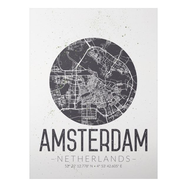 Quadros mapa mundi Amsterdam City Map - Retro