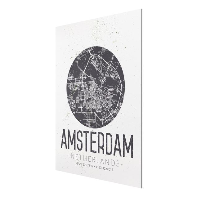 Quadros com frases Amsterdam City Map - Retro