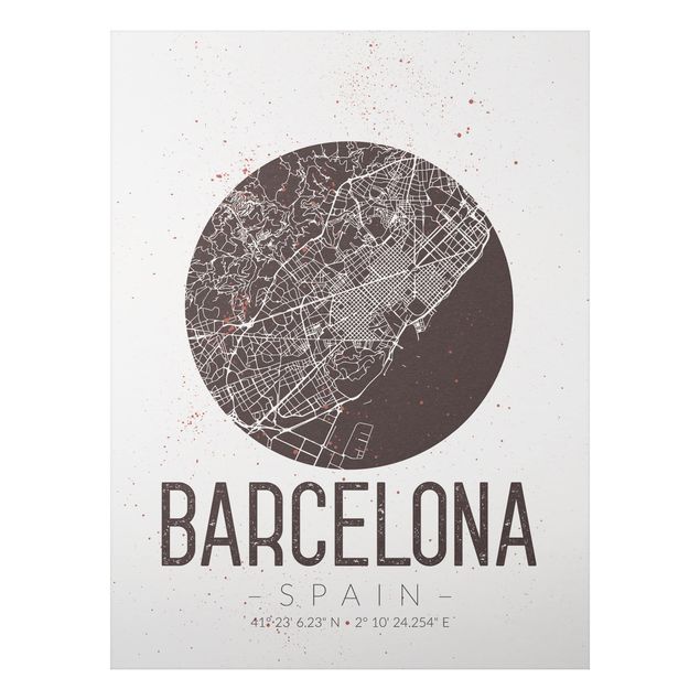 quadro mapa do mundo Barcelona City Map - Retro