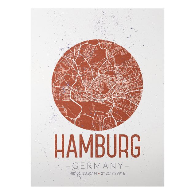 quadro mapa mundo Hamburg City Map - Retro