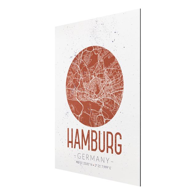 quadro com frases inspiradoras Hamburg City Map - Retro