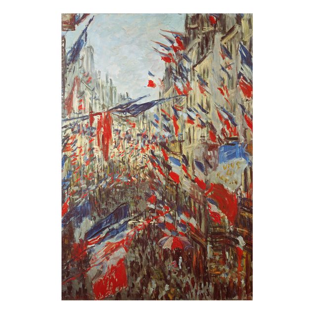 Quadros movimento artístico Impressionismo Claude Monet - The Rue Montorgueil with Flags