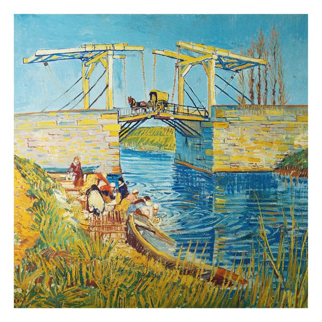 Quadros movimento artístico Impressionismo Vincent van Gogh - The Drawbridge at Arles with a Group of Washerwomen