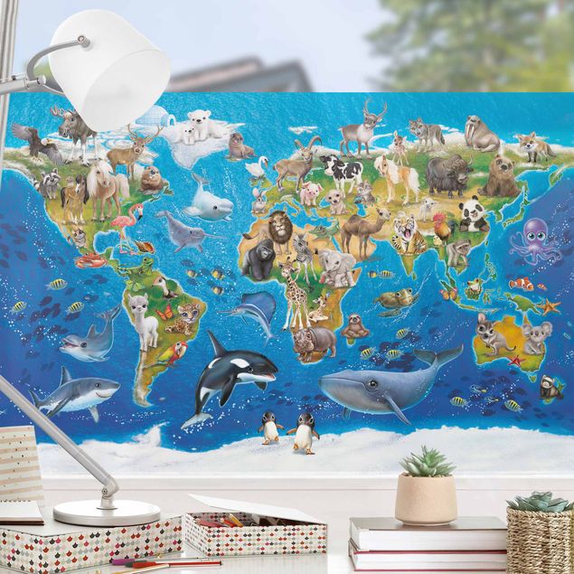 decoração quarto bebé World Map With Animals