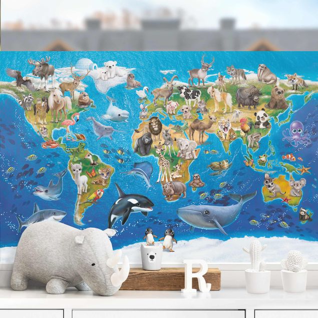 Autocolantes para vidros animais World Map With Animals