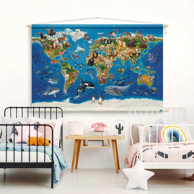 Decoração para quarto infantil Animal Club International - World Map With Animals