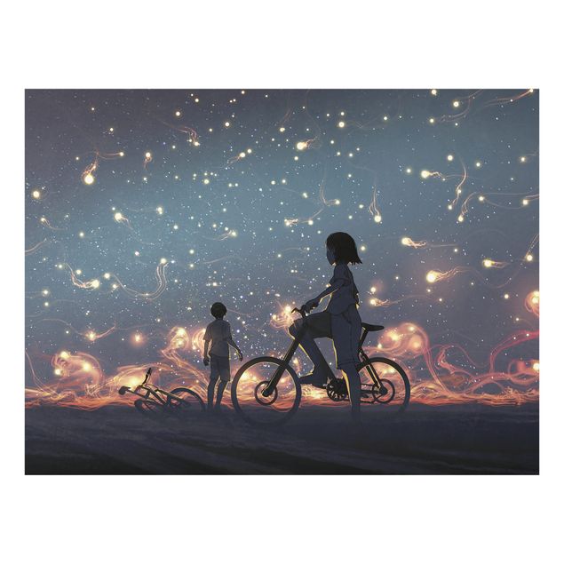 quadro em vidro Anime Drawing Light On A Bike