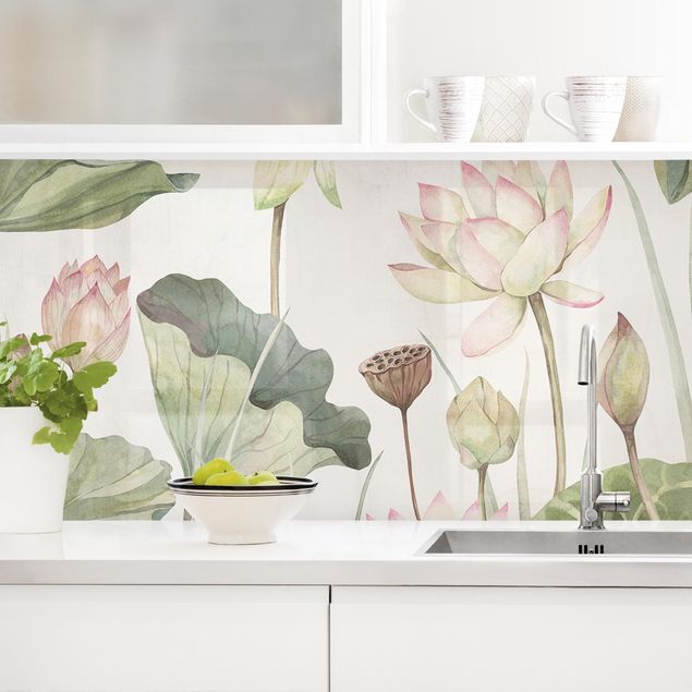 decoraçao para parede de cozinha Graceful water lilies and gentle leaves