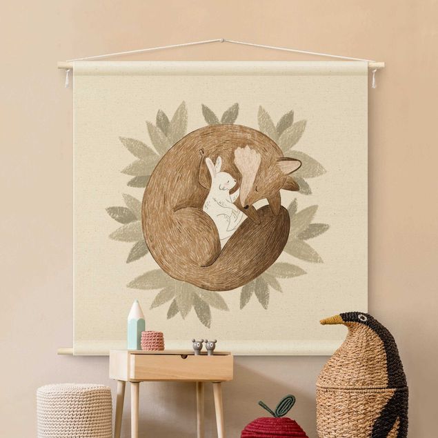 Tapeçaria de parede floresta Anna Lunak Illustration - Fox and Hare