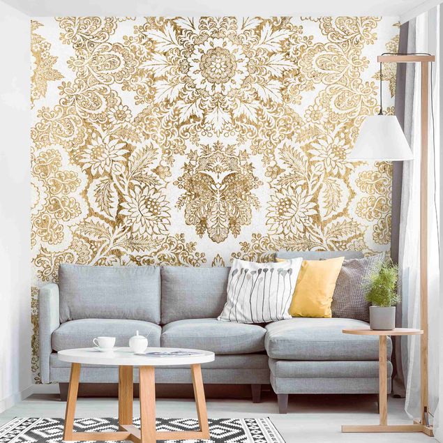 Papel de parede padrões Antique Baroque Wallpaper In Gold